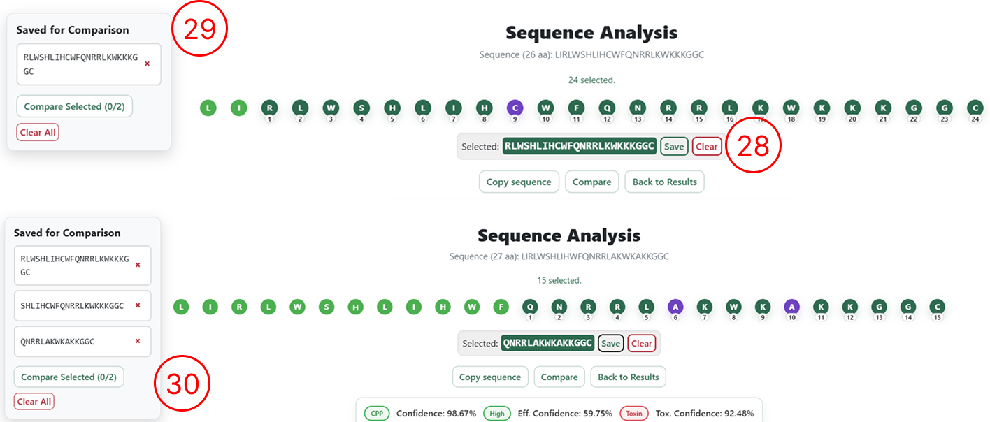 Saved sequences panel