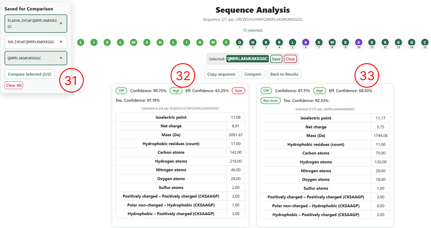 Comparison of two selected sequences